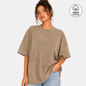 1PC Vintage Washed Oversized Cotton Tee – Soft Short Sleeve, Casual Everyday Unisex T-Shirt