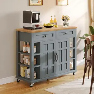 DWVO Kitchen Storage Cart with Adjustable Shelves, Rolling Kitchen Island with Drawers and Doors