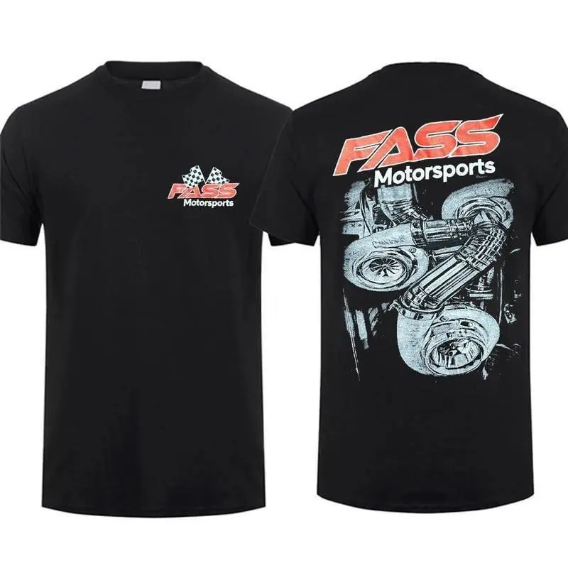Double Sided FASS Motorsports Triple Turbo Graphic Tee, Duramax Diesel Truck Fan 100% Cotton T-Shirt, Men's Motorsport Casual Summer Crewneck Top