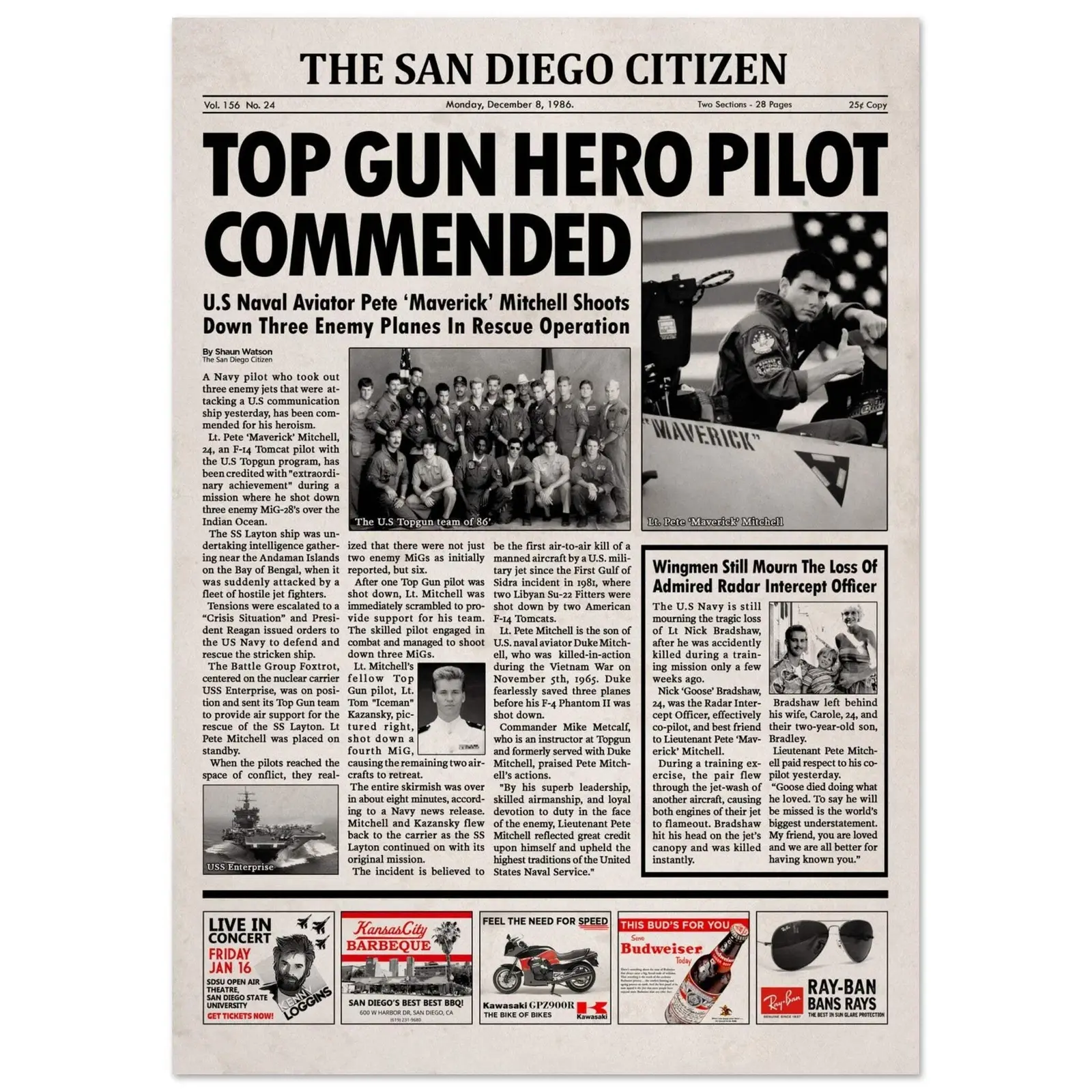 Top Gun Newspaper Poster