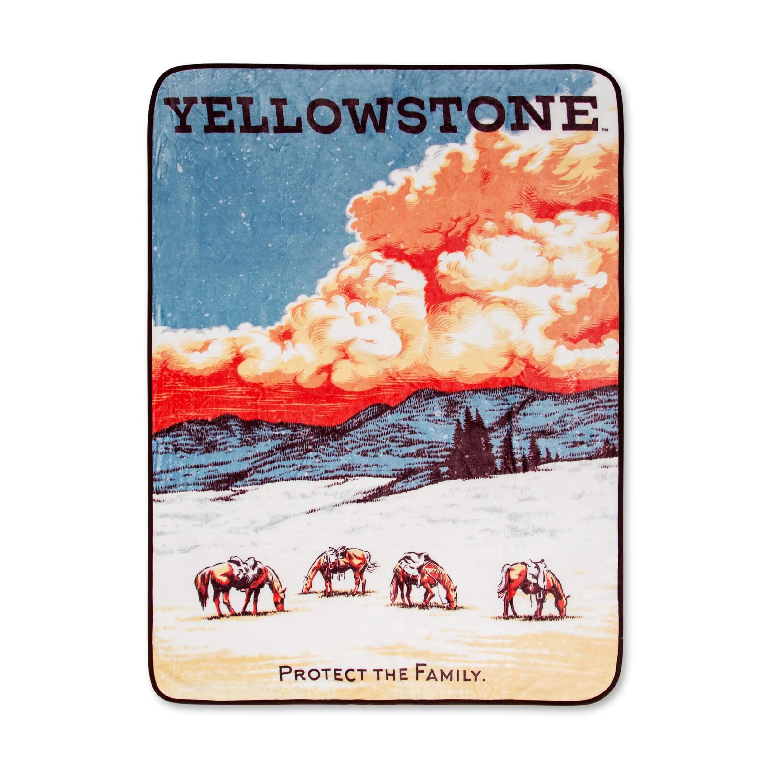 Yellowstone Raschel Throw Blanket - Cozy Warm Slogan Print "Protect The Family" Blanket, 45x60 Inches, Cozy Warm Blanket, Slogan Print Blanket