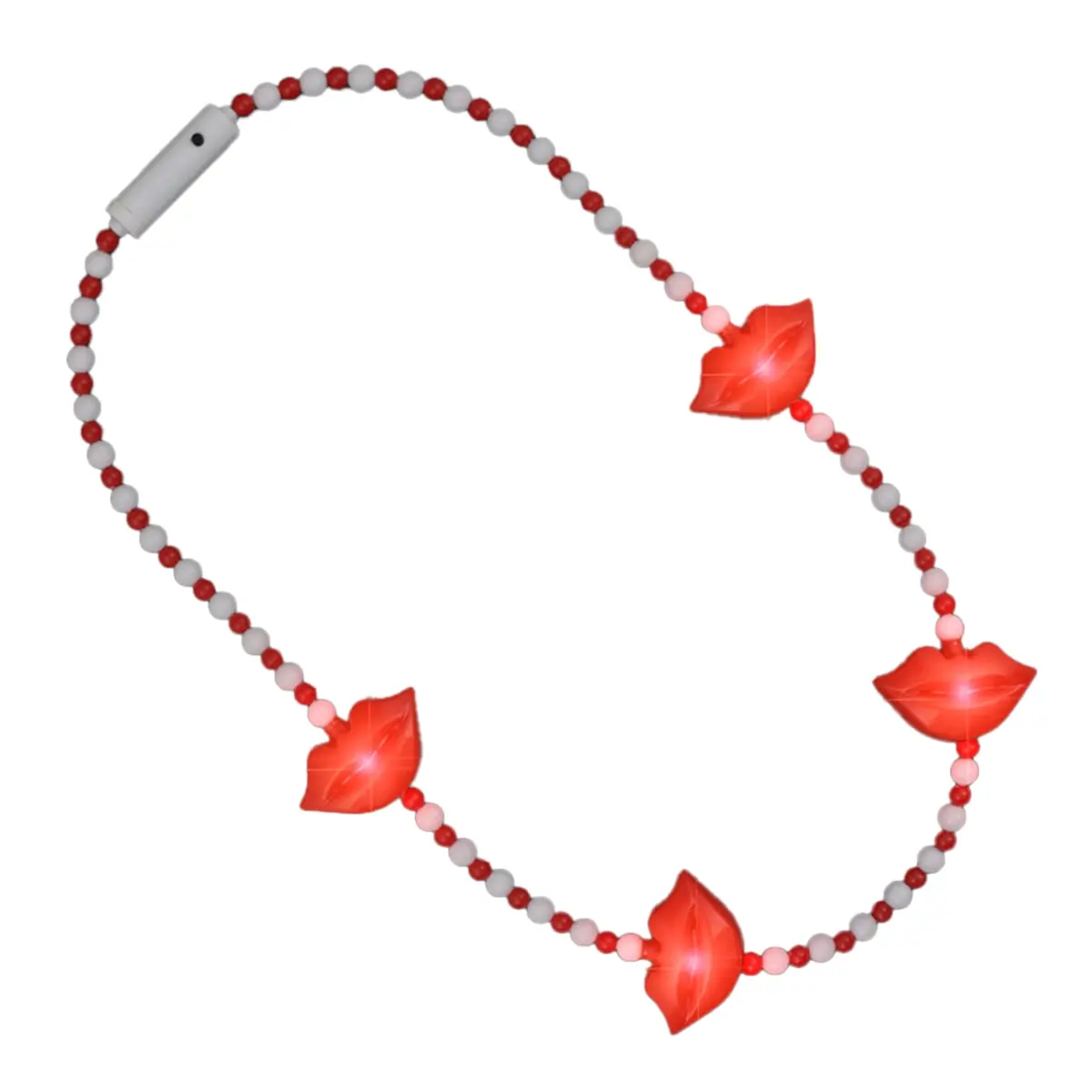 212 MAIN Unisex 37-In Unclasped Long LED Kissy Red Lips Light-Up Beaded Necklace, Pull Tab, 3 Replaceable AG13 Batteries, Festive Party Accessory