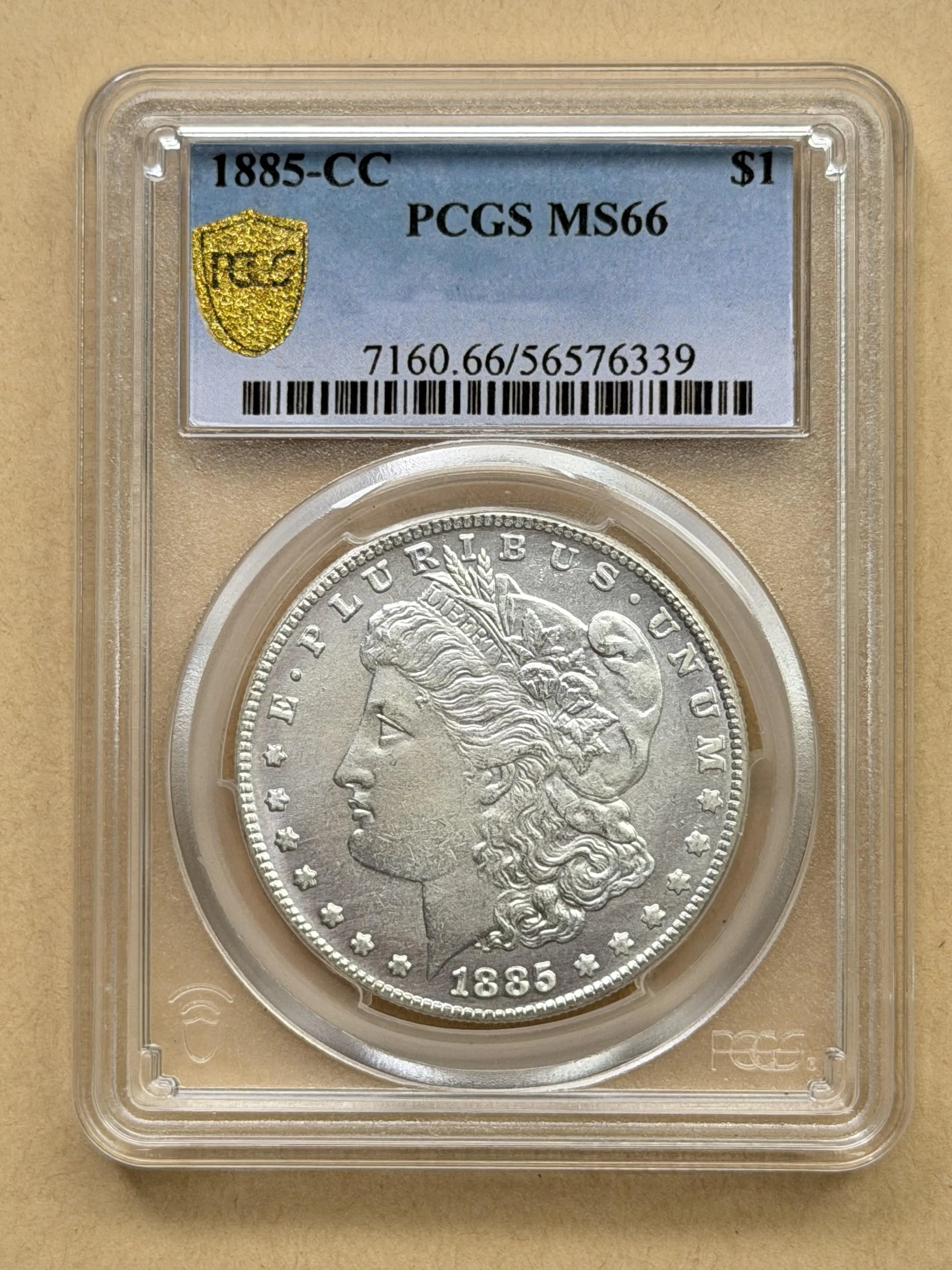 1885-CC Carson City Mint Morgan Silver Dollar Coin - PCGSMS66 Gold Shield Certified, Original Luster Collectible Coinfor Numismatic Enthusiasts