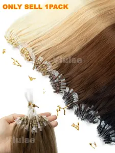 50strands/30G Straight Thin Ends Micro Loop Human Hair Extensions, Lightweight Individual Extensions, Blonde/Brown/Black Highlights, Includes Installation Silicone Rings No Need Glue, Enhances Volume & Length For Women/Girls,Install Easy&Reme