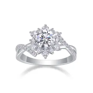 [TW]"Fairy" 1ct Flower Halo Moissanite Engagement Ring Classic Twisted Infinity Tapered Band Vintage Flower Pave Ring VVS1 D Color 925 Sterling Sliver 18k Platinum Plated Perfect Gift For Her Birthday Valentine(R12991) silver jewelry
