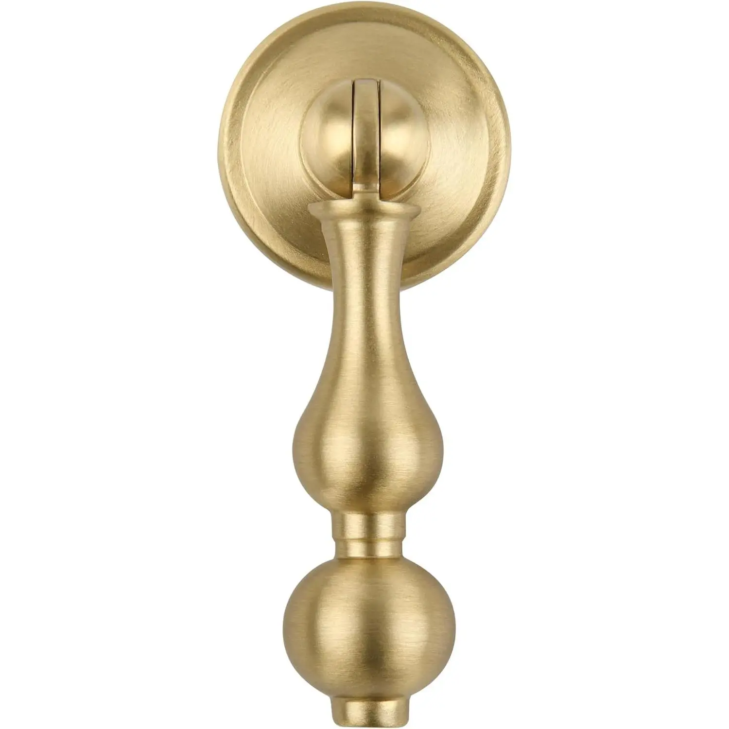 Solid Brass Kitchen Cabinet knobs 2 Pack, Brushed Gold Drop Pulls for Dresr and Drawers,  Cupboard Wardrobe Pendant Knob, Bedroom Bathroom Cabinet Knob