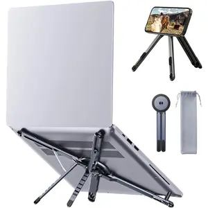 3 in 1 Magnetic Tripod Holder Mount Portable Phone Stand Foldable 8-Level Height Adjustable Laptop Stand for Desk Phone Stand Tripod for 10–16" Laptops and 4–13" Phones/Tablets