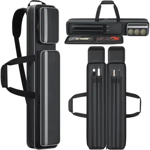 Soft 2x2 Pool Cue Case, Pool Stick Bag with Multi-pocket for 2 Butts and 2 Shafts, Billiard Stick Carrying Case with Shoulder Straps & Handle for Pool Cue and Accessories