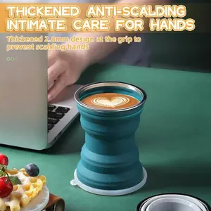 Portable Silicone Foldable Cup With Lanyard Heat Resistant Collapsible Cups Lid Folding Storage Travel Mug For Hot Water