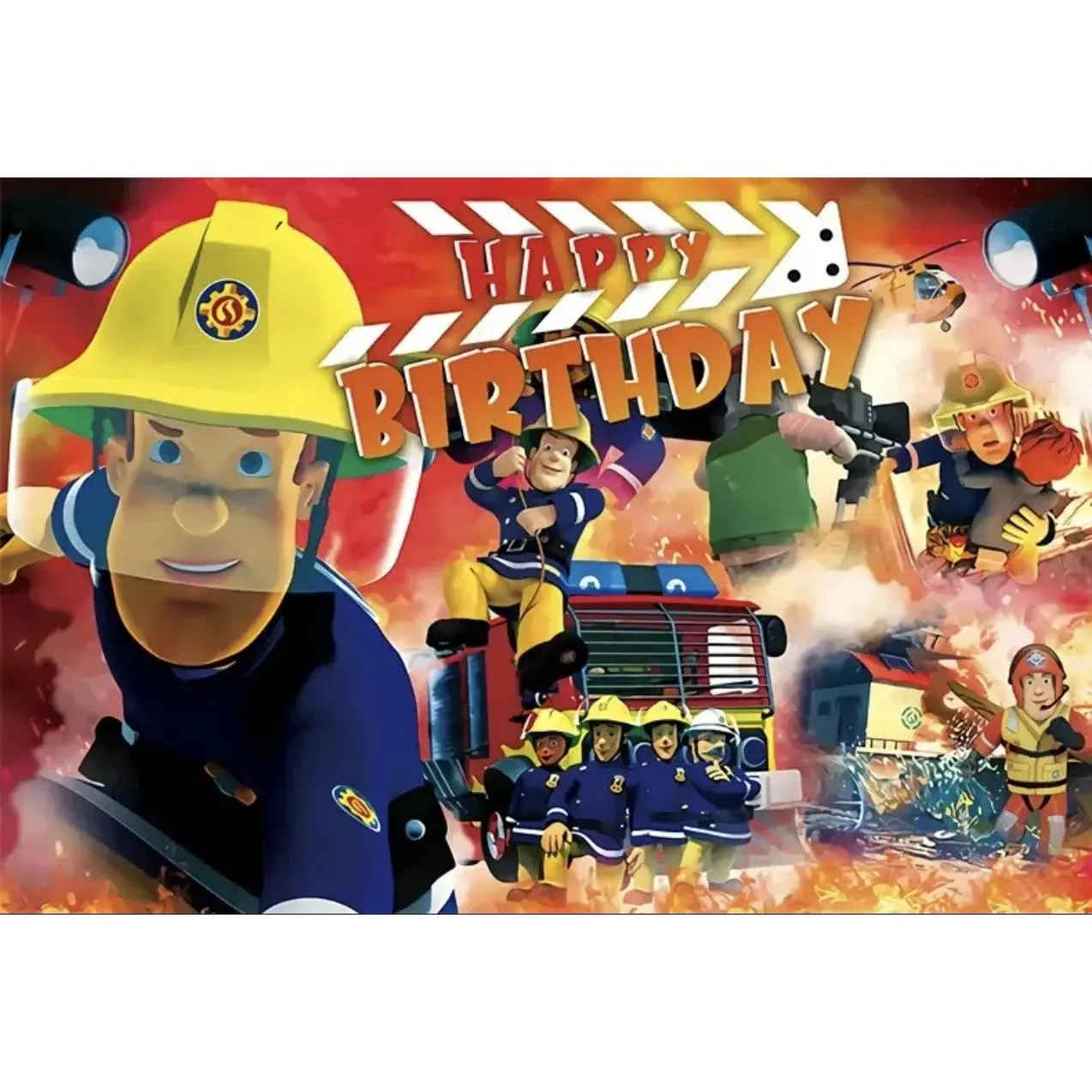Playful Rectangular Firefighter Fire Theme Tapestry - Printed, Lightweight, Foldable, Multi-Size Home Decor for Room, Fire Truck Photography Background, Baby Shower/Anniversary Party Banner Decorations, Polyester