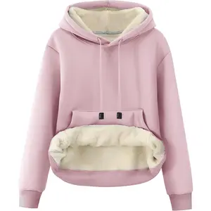 Women's Sherpa Fleece Lined Hoodie Winter Warm Thermal Heavyweight Plain Pullover Thicken Sweatshirt Tops with Pockets