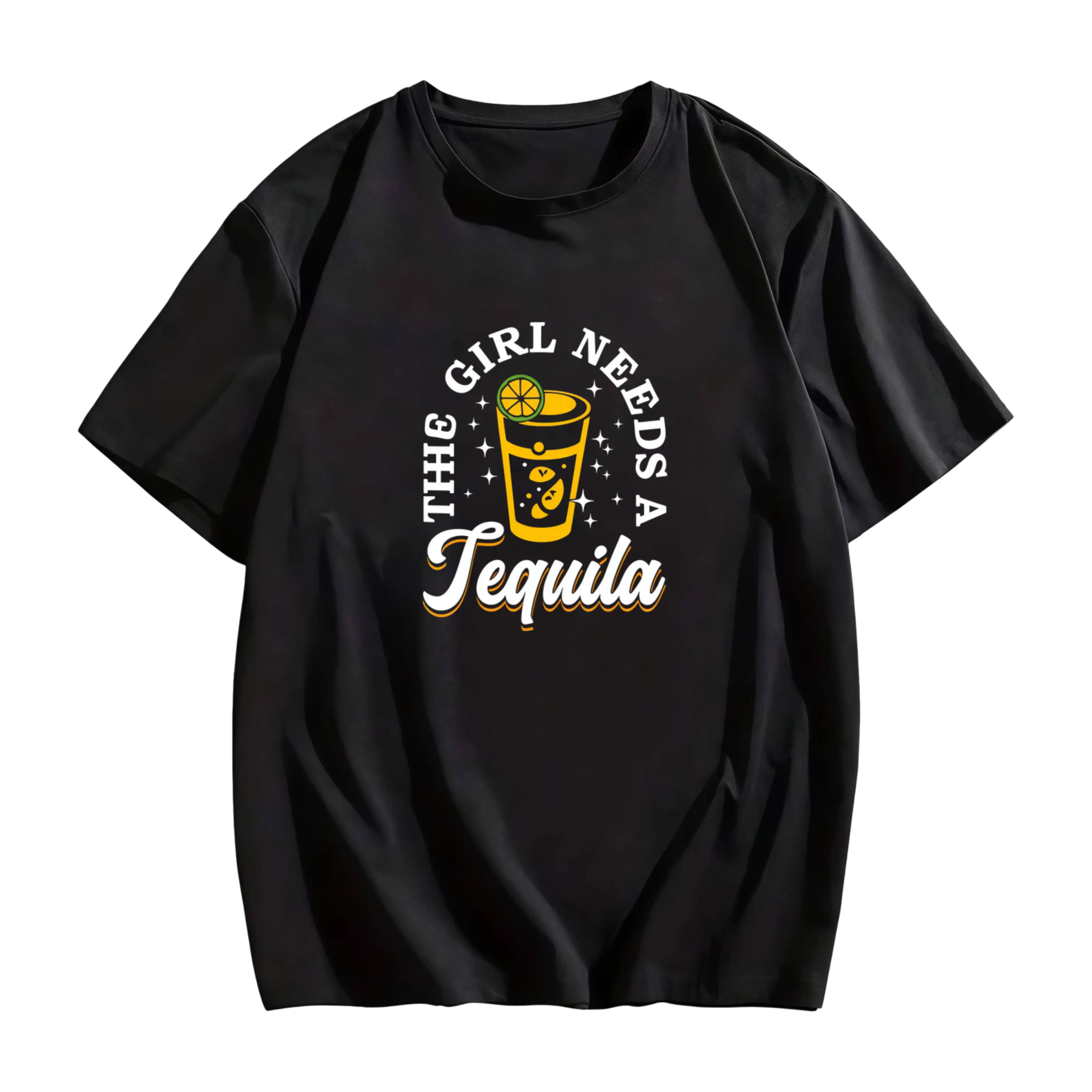 The Girl Needs A Tequila Graphic Print T-Shirt Women's Casual Short Sleeve Tee 2026 Summer Casual T-Shirt for Mens Short Sleeves Machine Washable Comfortable for All Seasons Breathable Cotton