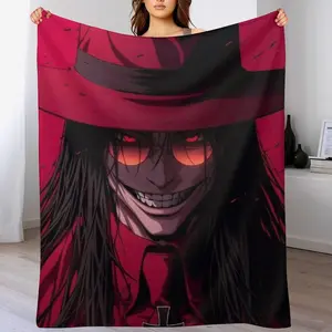 Hellsing Alucard Red Vampire Fleece Throw Blanket, Soft Cozy Anime Anti-Hero Blanket for Couch Bed, Gift for Hellsing Fans & Anime Otaku