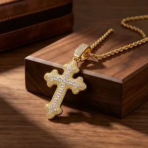 24" Iced Cross Necklace for Men, Hypoallergenic Alloy with Tarnish-Resistant Finish