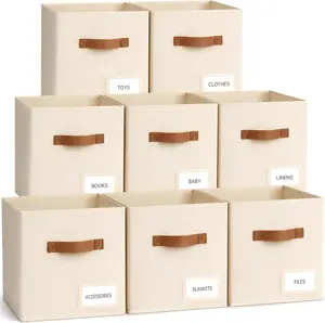 Storage Cubes 8 Pack, 11 Inch Fabric Storage Cubes Organizer Bins with Labels, Odor-Free & Sturdy PP Structure, Cubby Baskets for Closet, Shelves, Toys & Nursery (Beige)
