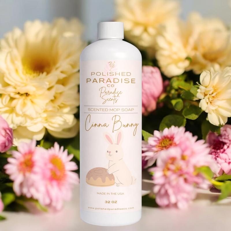 Polished Paradise Co CinnaBunny Cinnamon Bun Scented Mop Soap 32 Oz Premium Easter Holiday Floor Cleaner for Multiple Floor Types Multipurpose Made in USA