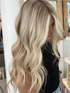 Highlighted Ash-Gold Lace Front Wig, Long Waves with Brown-Gold Ombre, 13x4 Women's Synthetic Lace Front Wig, Lace Frontal Wig, Glueless Frontal Wig, 28 inches