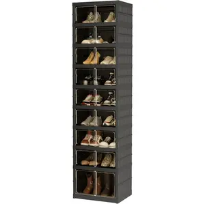9-Layer Foldable Shoe Organizer Storage Box - Portable Extra-Large Folding Closet Shoe Rack with Magnetic Transparent Door and Wheels