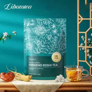 Libamtea Ginseng Reishi Herbal Tea| 15 Tea Bags| Ginseng, Reishi, Chrysanthemum, Goji & Licorice| Authentic Chinese Wellness Tea| Caffeine-Free，Hormone Balance Tea Beverage