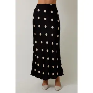Satin Polka Dot Midi Skirt
