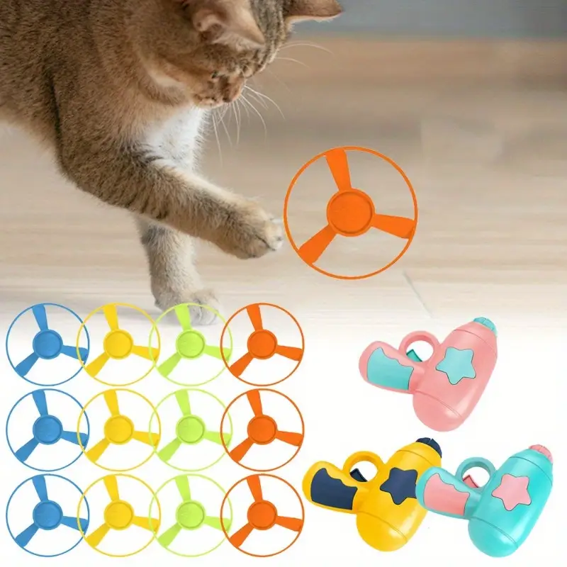 15PCS Cat Playing Tracking Interactive Toys with Colorful Flying Propellers Set,for Kitten Chasing Training Hunting