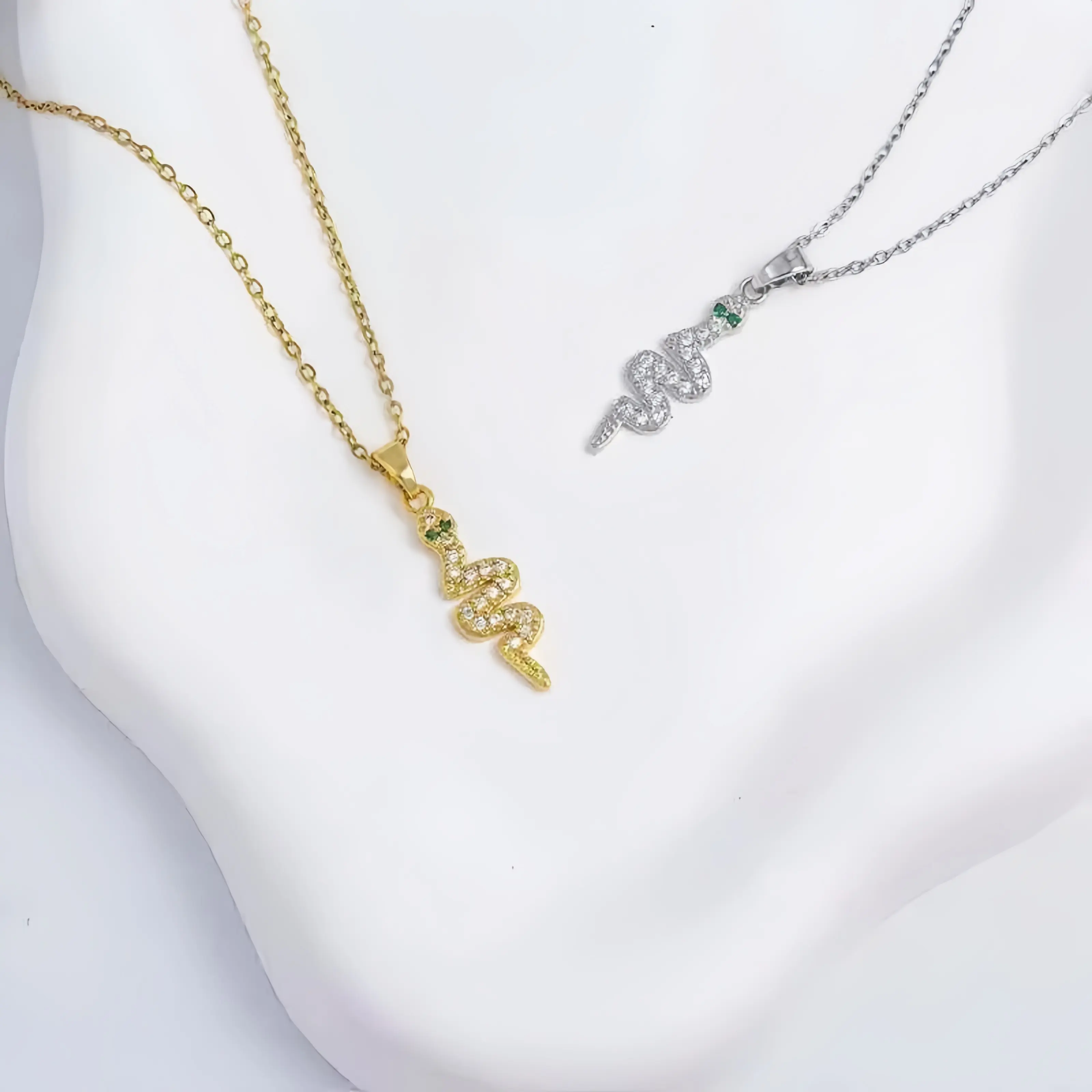 Gold & Silver Snake Necklace | Edgy Unisex Jewelry & Couple Gift English Title: Titanium Steel Snake Pendant Necklace | Adjustable 40+5cm Chain | Gift for Her