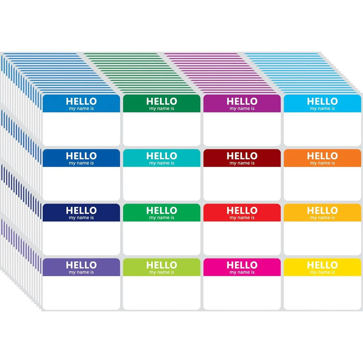 400 Name Tags Color Stickers - 16 Colors ( 3inchx2inch ) Hello, My Name Is Tearable Stickers Identity Tags Suitable for School, Office, Meetings, and Family Gatherings