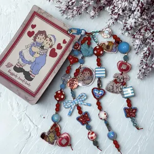 Handmade Journal Charm Vintage Rag Doll Print - Junk Journal Bookmark Charm, Beaded Planner Accessory