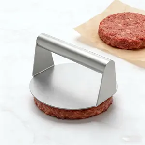 Stainless Steel Smash Burger Press, Sturdy Heavy-Duty Hamburger Smasher for Perfect Crispy Patties, Smooth Heat-Resistant Kitchen Tool Set, Durable Grill Essential, Easy to Clean with Stylish Keychain