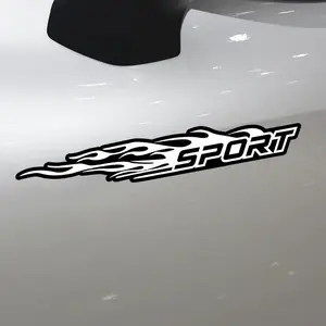 2D Flat Motorcycle Sticker Helmet Sticker Sport Flame Design Car Sticker - Black & White PVC Rear Window, Body & Mirror Anti-Scratch Covering Sticker - Dynamic Appearance Upgrade, Family Car Sticker, High Quality Adhesive