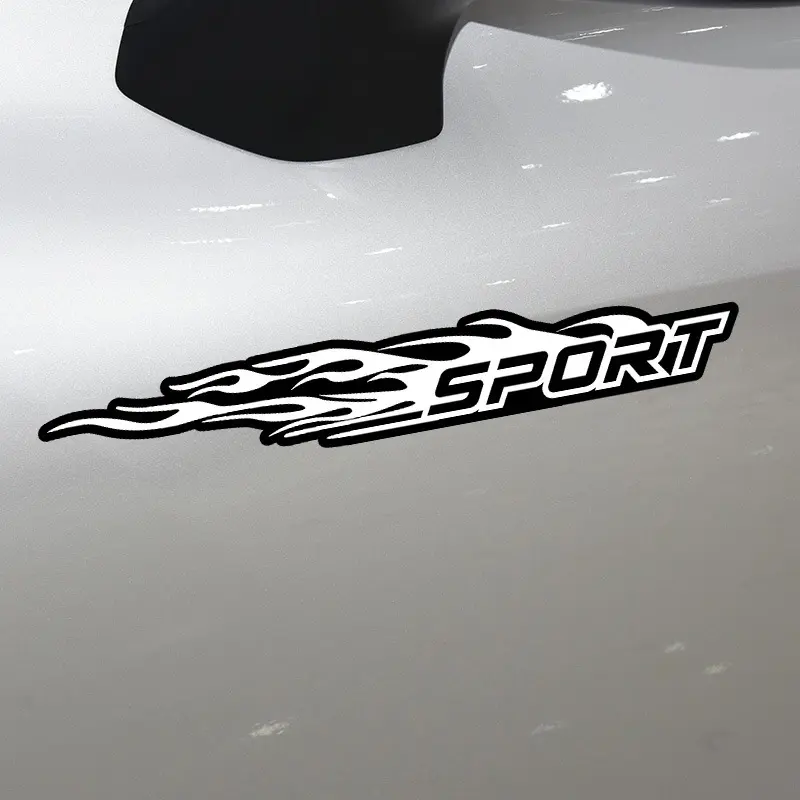 2D Flat Motorcycle Sticker Helmet Sticker Sport Flame Design Car Sticker - Black & White PVC Rear Window, Body & Mirror Anti-Scratch Covering Sticker - Dynamic Appearance Upgrade, Family Car Sticker, High Quality Adhesive, Car Decals, Automobile Decals