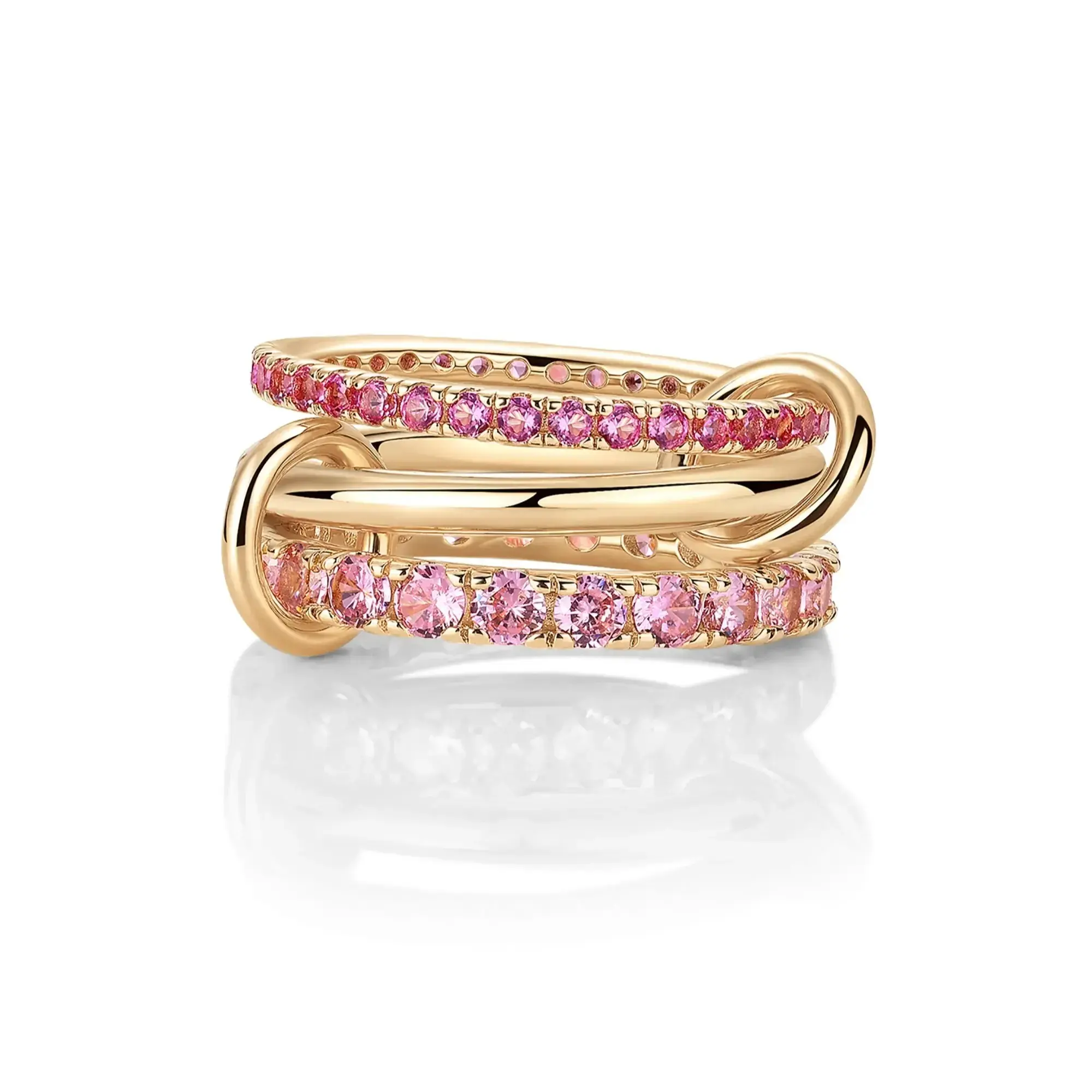 PAVOI 14K Gold Plated Interlocked Stackable Statement Ring for Women – Chunky Multi-Band Double & Triple Ring, Two-Tone Mixed Metals with Cubic Zirconia