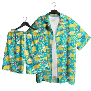 2026 Trend Funny duck 3 poke PKM Set Hawaiian Shirt Shorts - mon Breathable, Comfortable, Short Sleeves, Halloween, Summer Vacation, Perfect Gift for Him, Papa Tropic, Beach Trips Multicolor Top