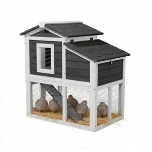 Large Outdoor Wooden Quail Cage Rabbit Hutch Chicken Coop with Run & Ramp 2 Tier