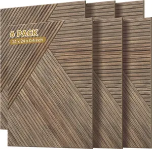 Acoustic Wall Panels,6 Pack Total Size 72 x 48 Inches,Self-Adhesive Decorative Acoustic Panels for Wall and ceiling,3D UV Printing with  Look, Walnut