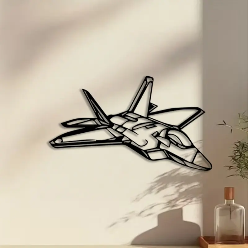 1pc Minimalist Military Aircraft Metal Wall Art, Art Work For Wall Decor, Military Aircraft Statue Mural, Perfect for Indoor/Outdoor, Modern Home Decor, Living Room, Office Decor, Ideal Gift for Aviation Enthusiasts