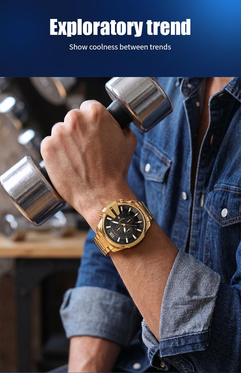 Swiss Quality Luxury Chronograph Watch for Men - Gold Tone Sport Wristwatch with Black Dial, Luminous Hands & Date Window Swiss Quality Luxury Chronograph Watch for Men - Gold Tone Sport Wristwatch with Black Dial, Luminous Hands & Date Window
