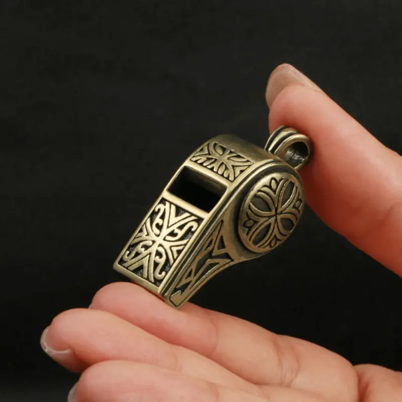 Vintage Engraved Brass Whistle Keychain, Handmade Survival Tool Pendant for Outdoor Hiking/Camping, Emergency Signaling, 1 Piece, One Piece