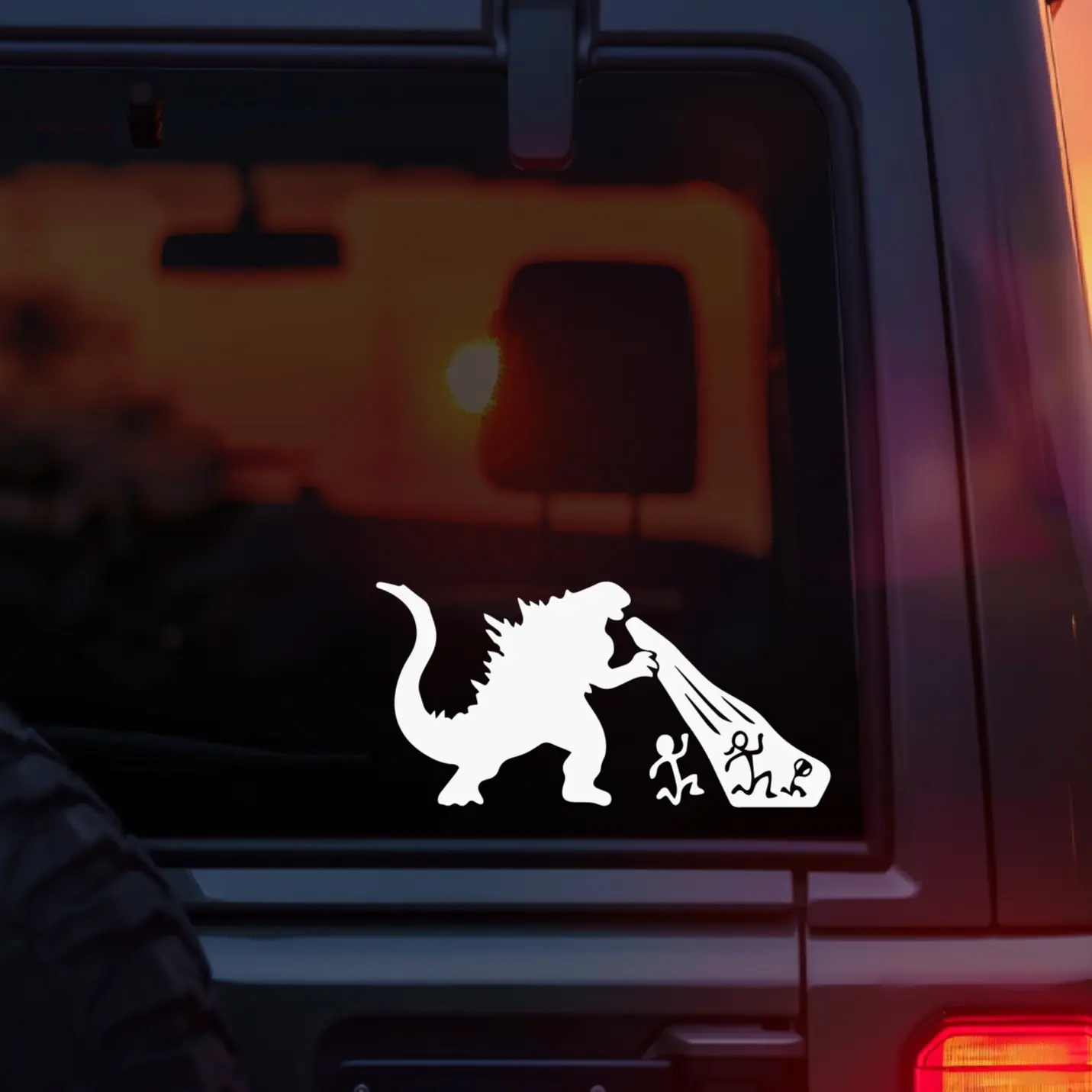 Fire-Breathing Monster Vinyl Car Decal, Funny Parody Decal of Stick-Figure Family Getting Torched, Hilarious Anti-Stick-Figure Car Decal for Alt Drivers, Comedy Lovers & Horror Fans, Dark Humor Car Accessory for Windows & Bumpers