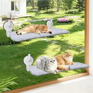 2PC Cat Window Perch with Lever Lock Suction Cups – Holds up to 50 lbs, Foldable & Space-Saving Style, Sturdy Window Hammock for Large or Multiple Cats