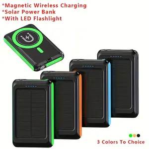 30000mAh High Capacity Solar Power Bank - Portable Power Bank with Flashlight, Solar Portable Charger with Magnetic Wireless Charging Function, Compatible with iPhone, Samsung, Android Devices, Suitable for Travel, Long-lasting, Lightweight, Compact Desig