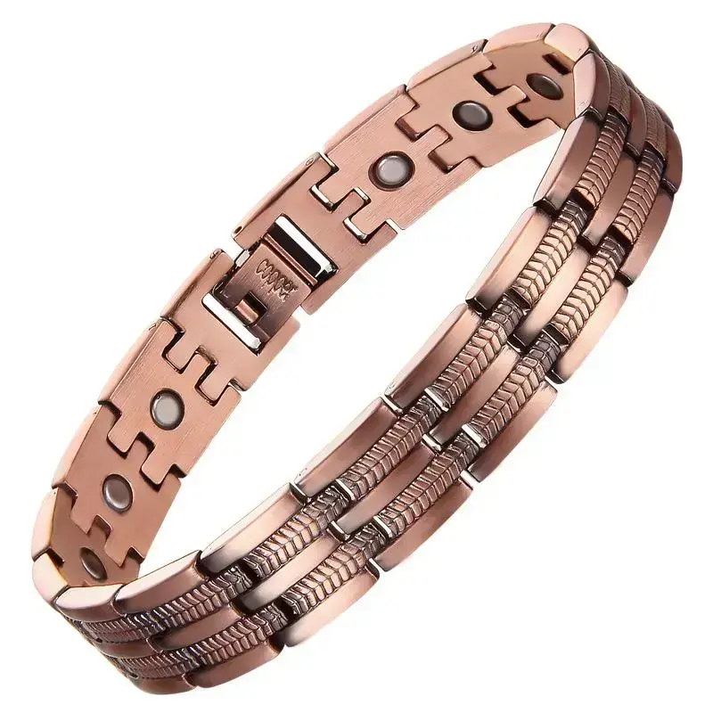 Men's copper magnetic bracelet, with executive magnet, adjustable fit, size tool, solid copper and black enamel design, support wearable Men's copper magnetic bracelet, with executive magnet, adjustable fit, size tool, solid copper and black enamel design, support wearable