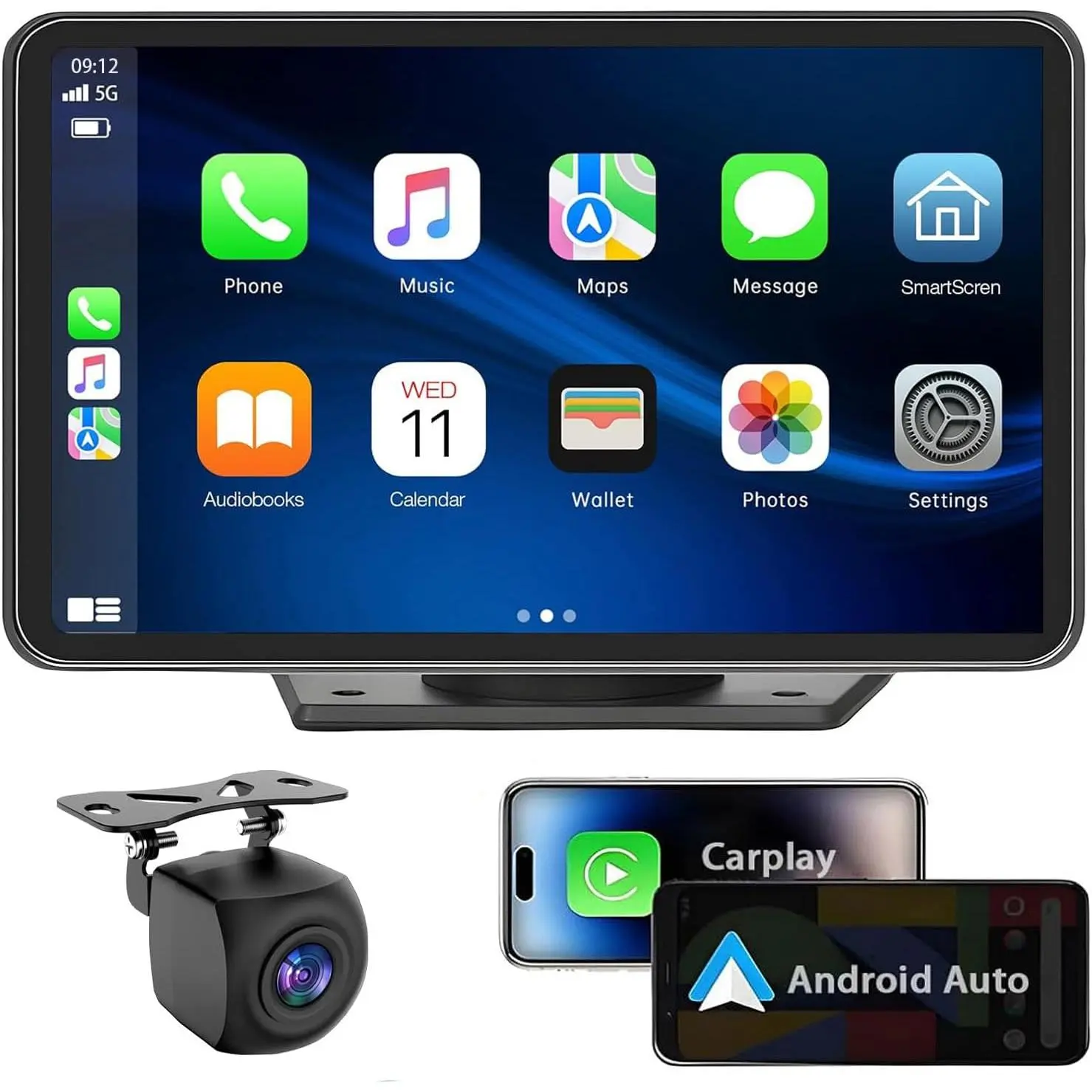 Apple Carplay Wireless Portable Touchscreen Car Stereo Bluetooth Voice Control 7" Apple Car Play & Android Auto Car Audio HD Screen with 1080p Backup Camera GPS Navigation/Mirror Link Fits All Cars