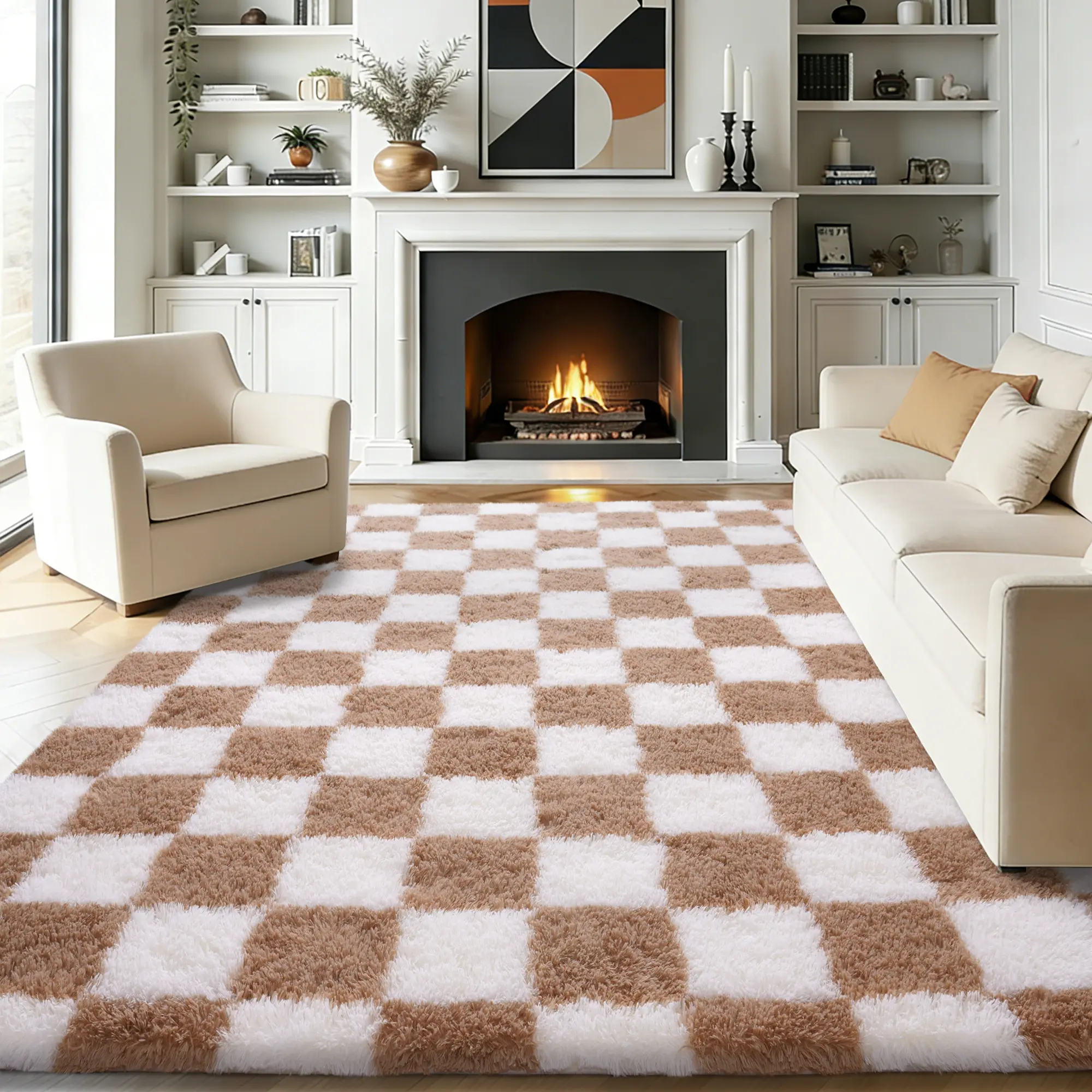 Beige and Camel Checkered