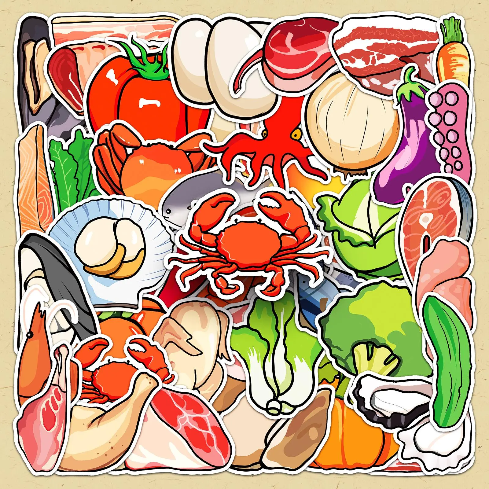 Food Pattern Sticker, 50pcs/set Creative Food Graffiti Decorative Sticker, DIY Decals for Scrapbooking, Journaling, Gift Wrapping