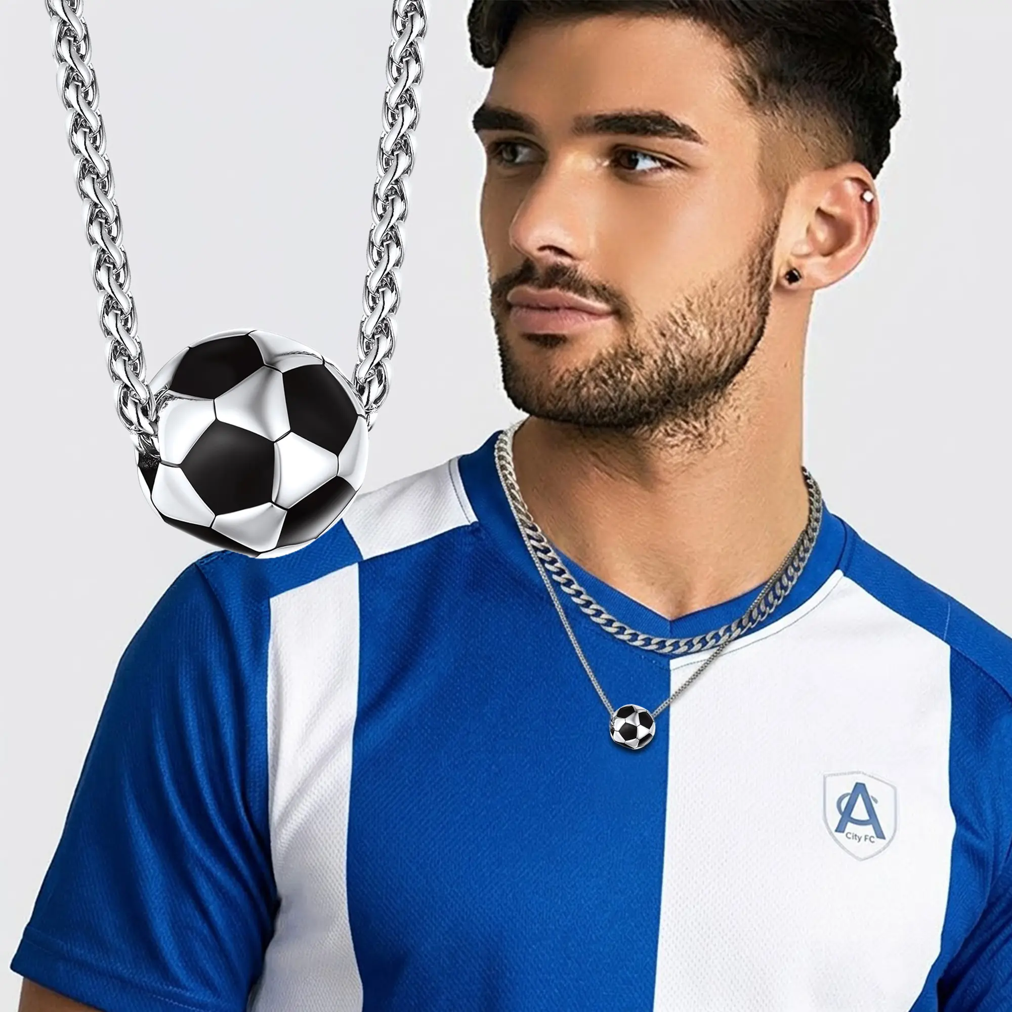 PROSTEEL Football Sports Music Pendant Necklace Collection Basketball Volleyball Baseball Rugby Guitar Rock Accessories for Sports Fans Music Lovers Perfect Gift for Men Women