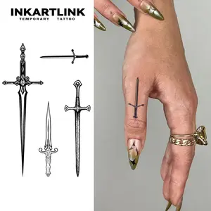 INKARTLINK Tattoo Tech, 2 Sheets Semi-Permanent Temporary Tattoos ,Sword,Adult Art Design,Lasts 1-2 Weeks, Waterproof, Realistic Look, No Adhesive, No Reflection,For Man And Woman,Ideal for Swimming, Party