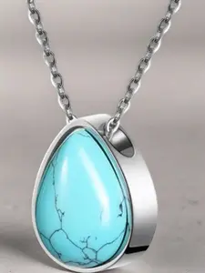 Custom Carved Natural Stone, Teal Urn Pendant Necklace, Teardrop Cremation, Love, Pretty, Keepsake, Memorial, Faith, Ashes