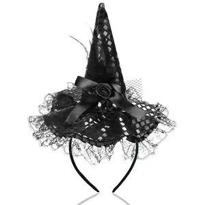 Halloween Witch Hat Headband for Halloween Costume Dress up Party Supplies, Black, One Size
