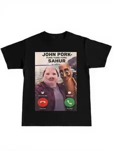 Viral John Pork Meme Funny Call Graphic Tee, Loose-Fitting Casual Long Sleeve Top, All-Season Subculture Player